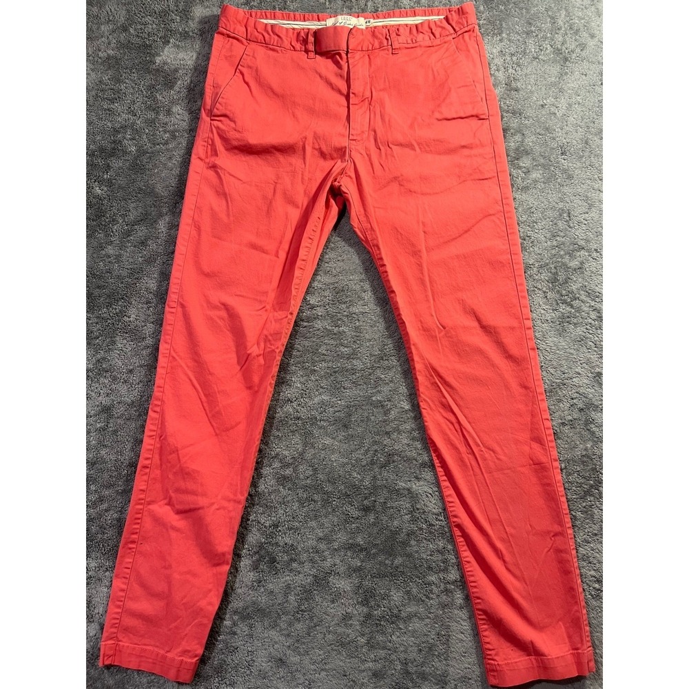 HM LOGG Mens Chino Pants Coral Pink Salmon Slim Fit Size 36 x 31 Casual Trousers